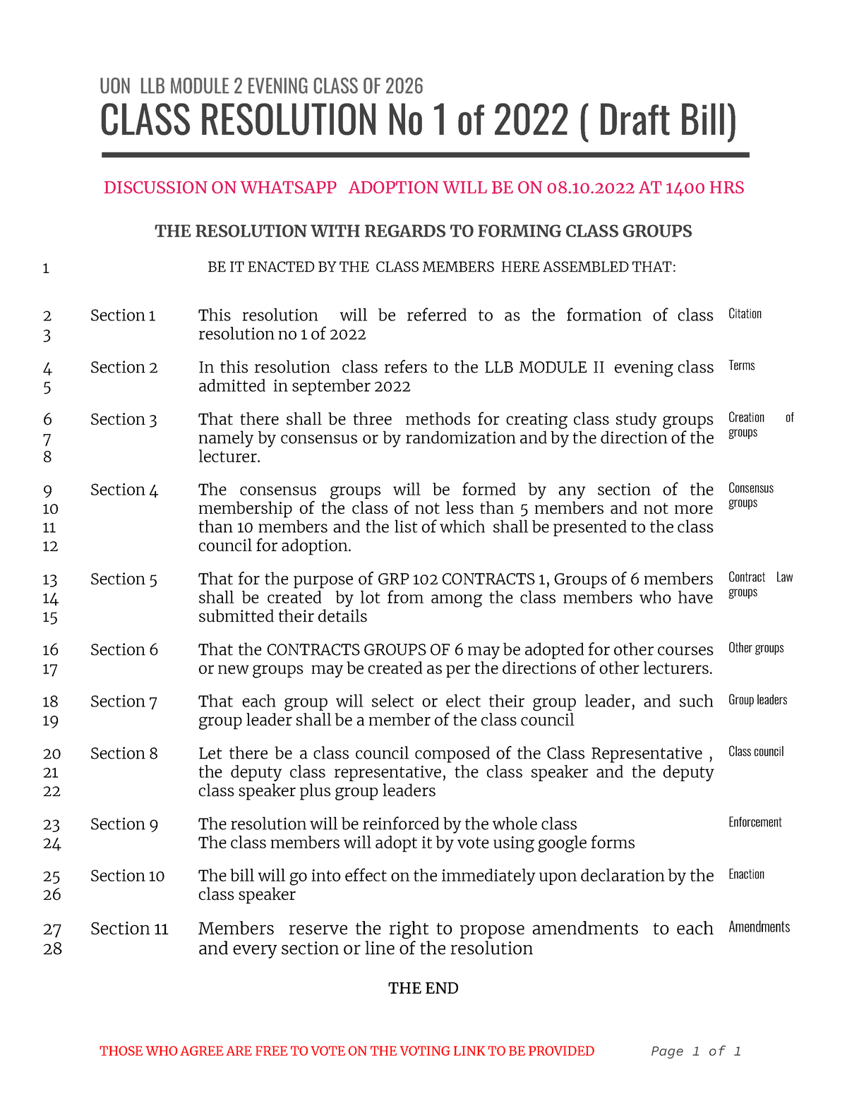 Class Resolution No 1 of 2022 Draft Bill Google Docs UON LLB MODULE