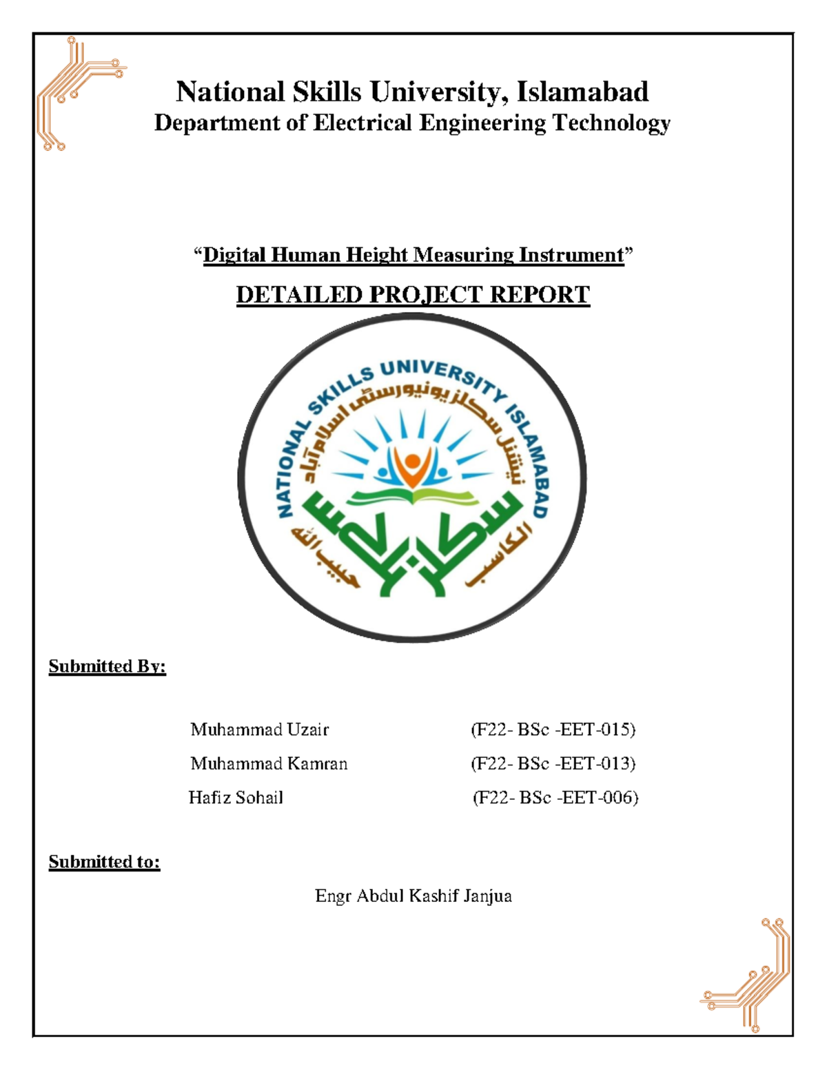 Height Measurements Instrument National Skills University Islamabad Department Of Electrical