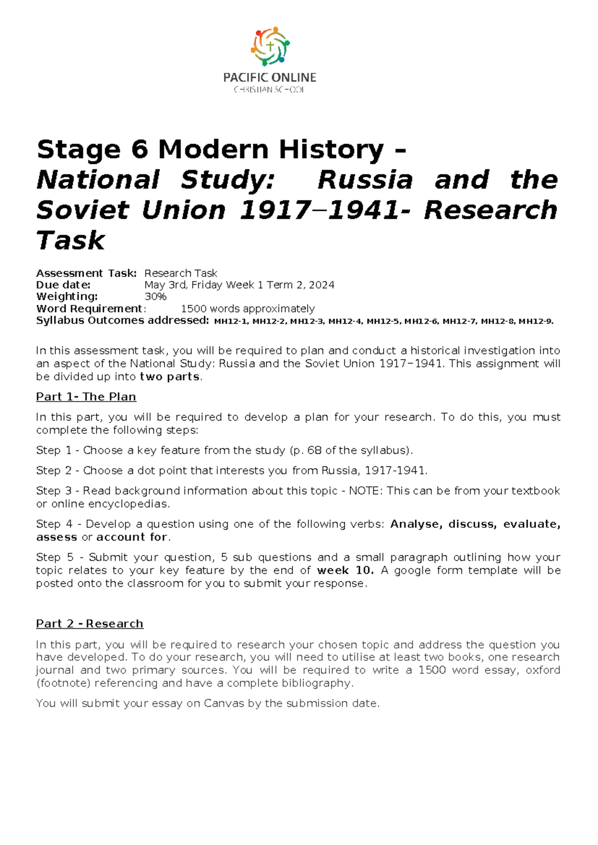 Modern History - Assessment - Russia Research Task Dom - Stage 6 Modern ...