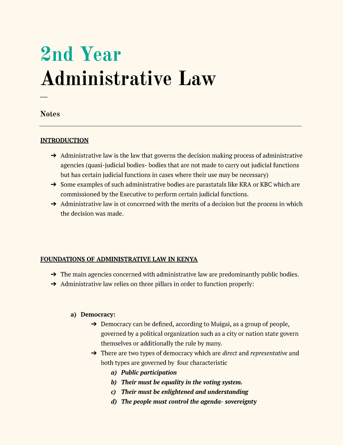 Class Notes - 2nd Year Administrative Law ___ Notes INTRODUCTION ...