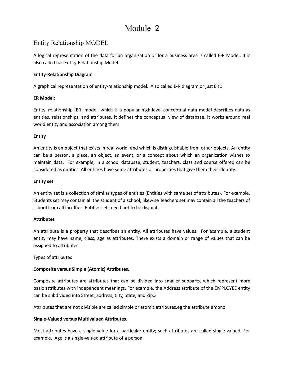 BCA SEM 2 Dbms Module 2 Notes - Module 2 Entity Relationship MODEL A ...