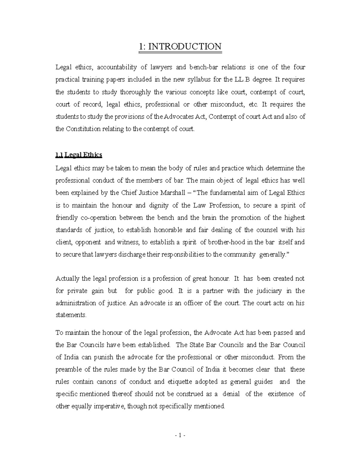 Legal ethics by kailash rai 1 1 INTRODUCTION Legal ethics