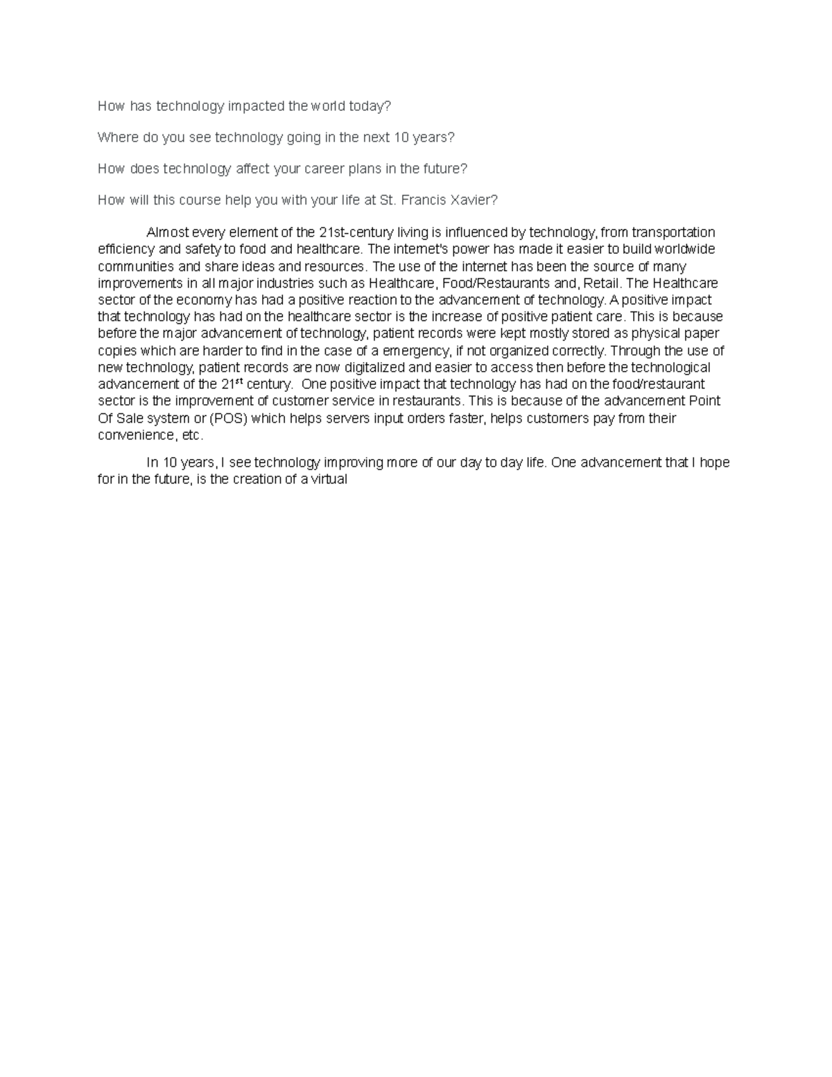 Reflection Lecture Notes How has technology impacted the world