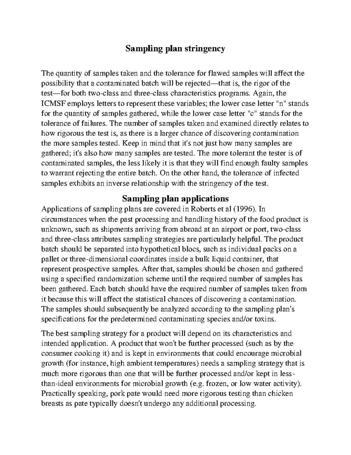 Food science and Technology chapter 6 Microbiological sampling plans