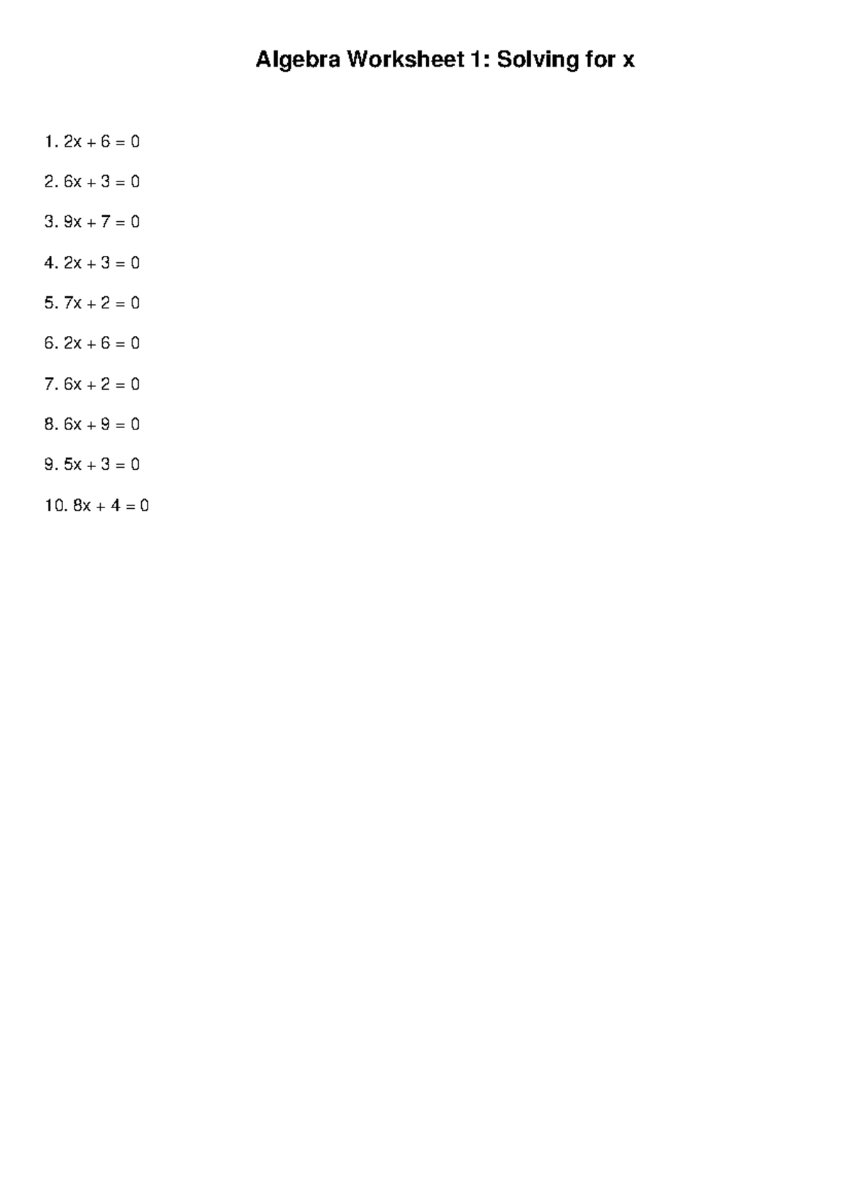 Algebra worksheets - Studocu