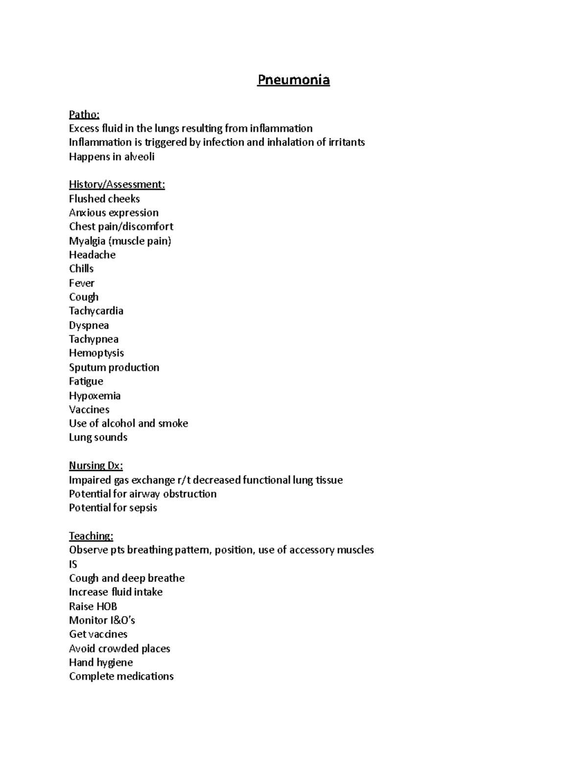 Pneumonia Pneumonia Patho Excess fluid in the lungs resulting from