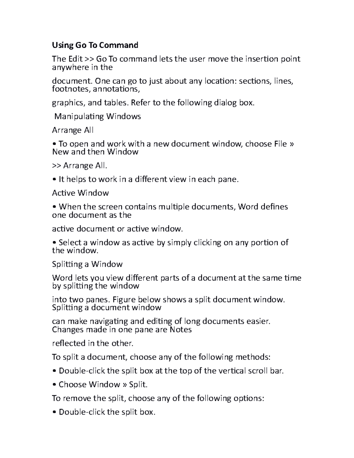 Using Go To Command notes - Using Go To Command The Edit >> Go To ...