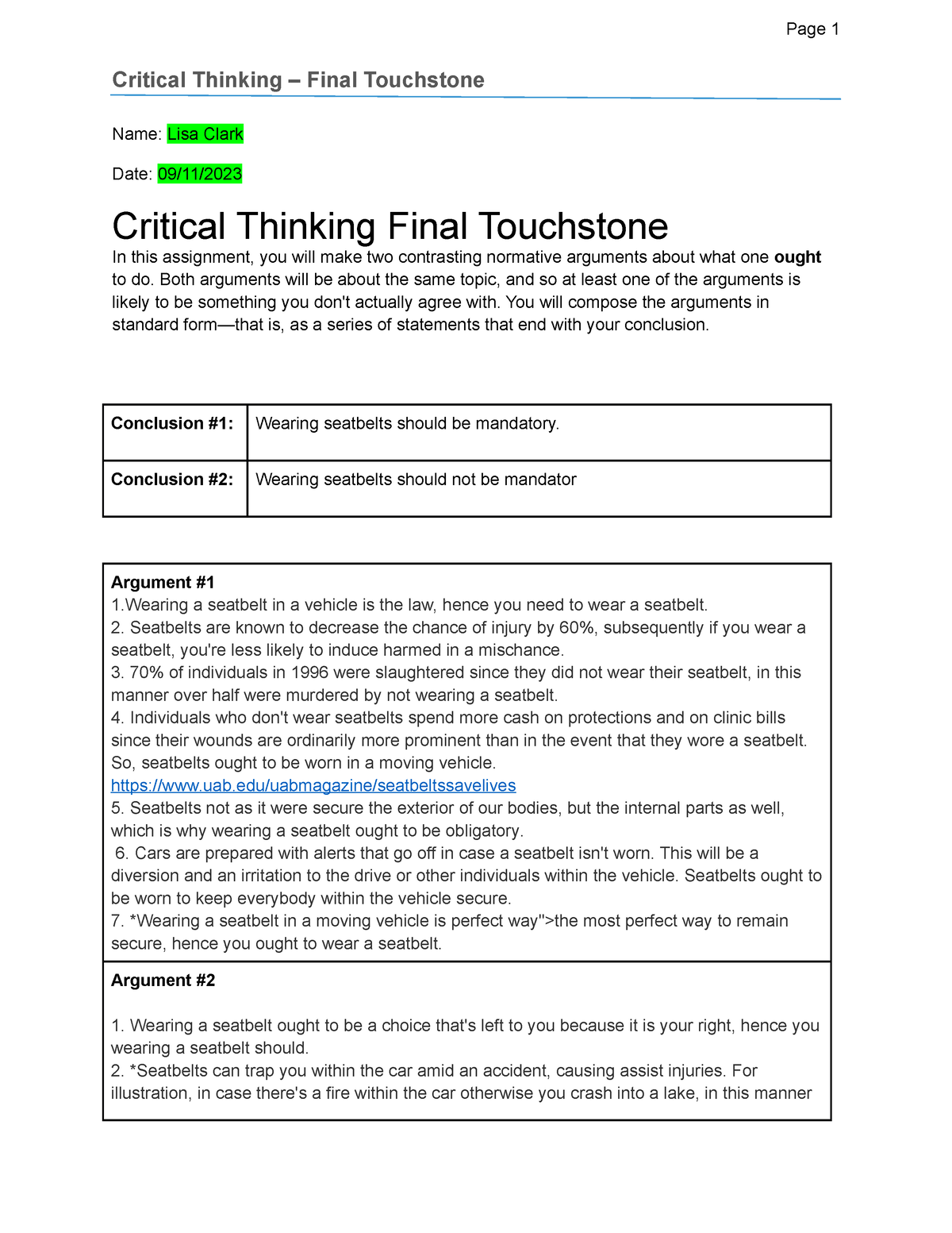 critical thinking final quizlet