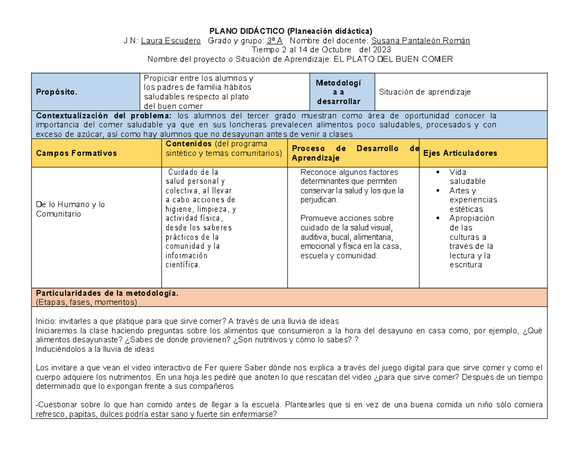 Planeacion Del Plato Del Buen Comer
