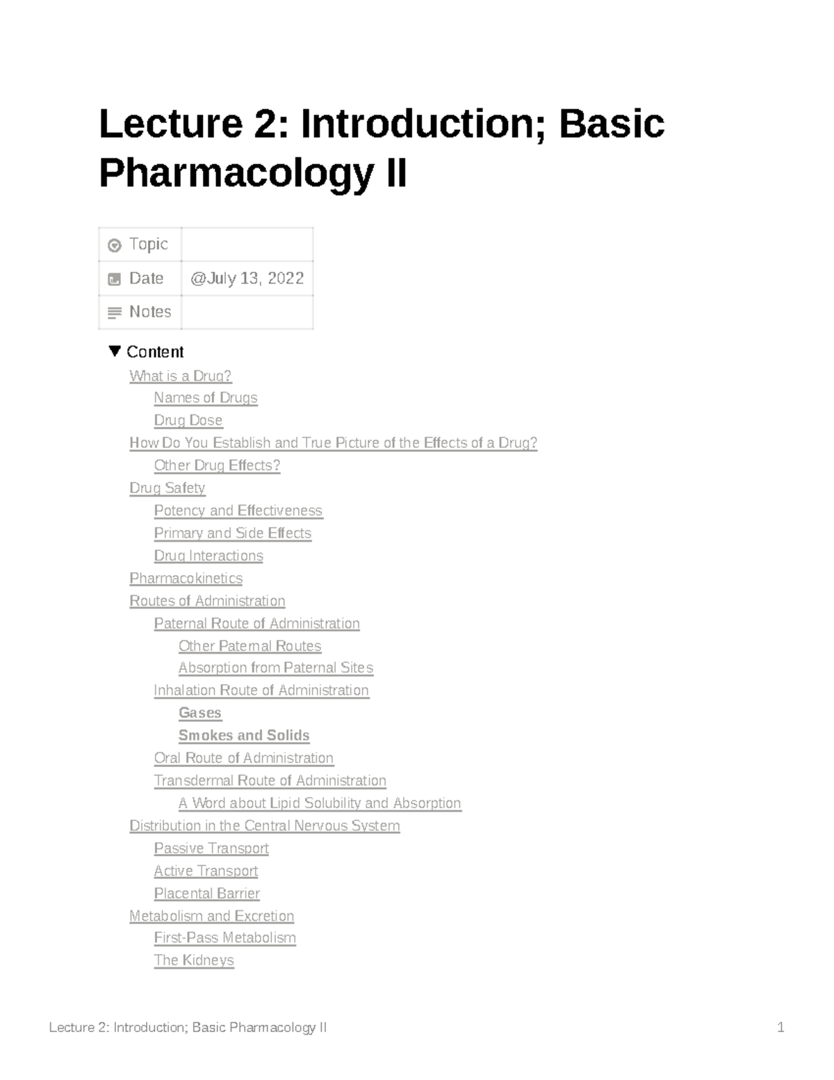 Lecture 2 - Introduction; Basic Pharmacology II - Lecture 2 ...