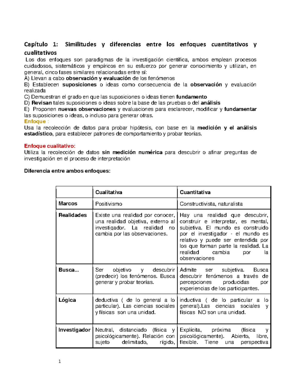 Resumen Para Metodologia Capítulo 1 Similitudes Y Diferencias Entre