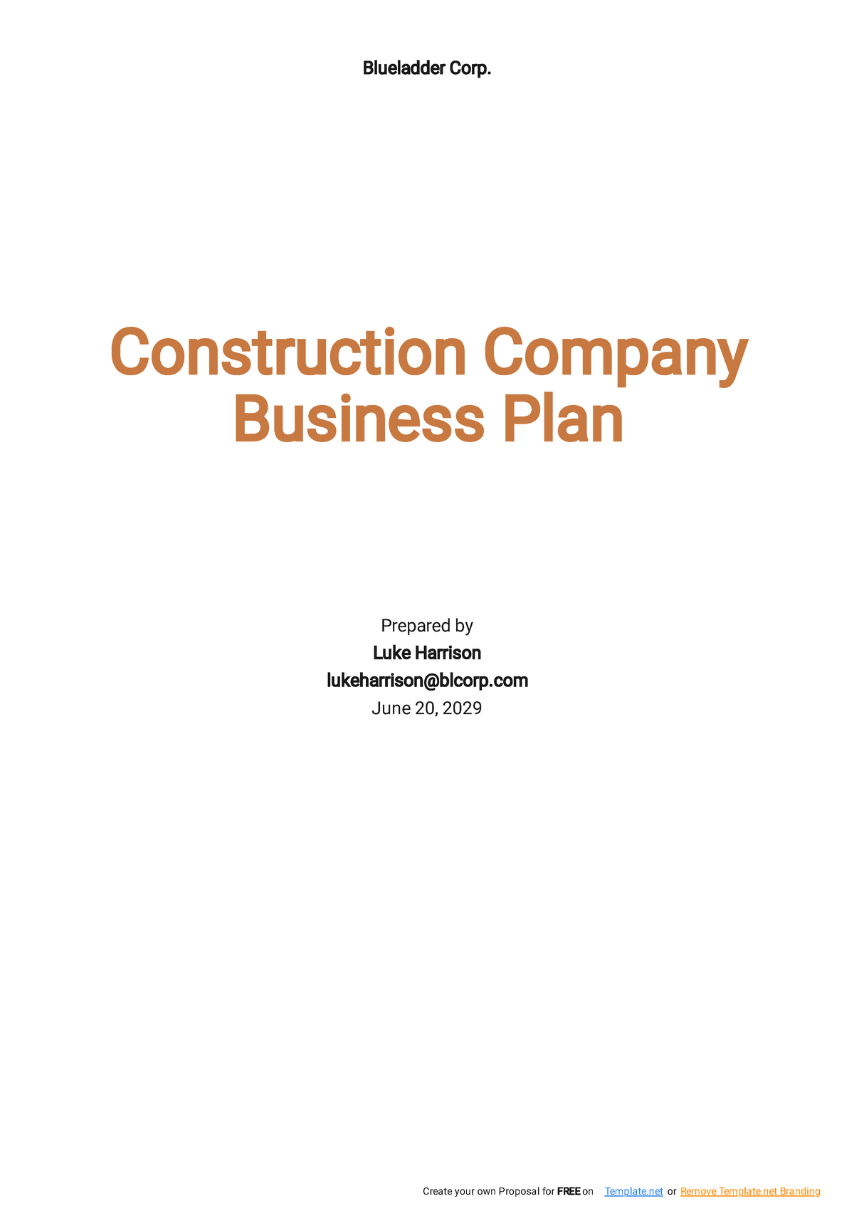 Copy of Construction Company Business Plan Template - Blueladder Corp ...