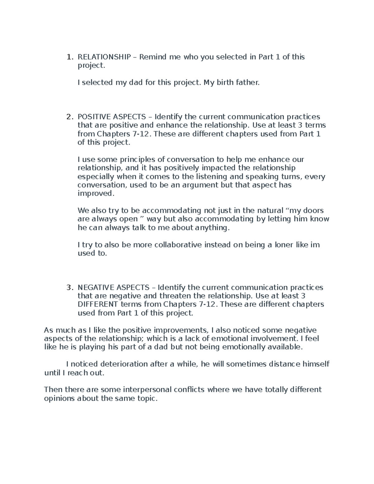 Interpersonal project 2 - RELATIONSHIP – Remind me who you selected in ...