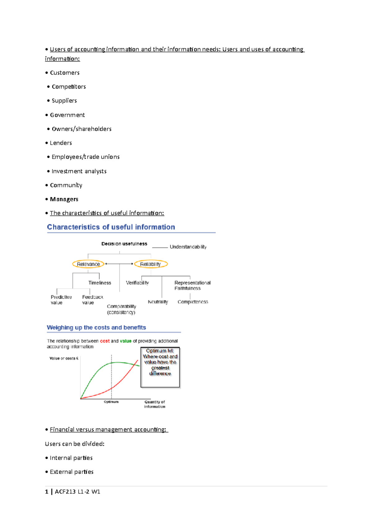 Week 1 - Lecture notes 1 - Users of accounting information and their ...