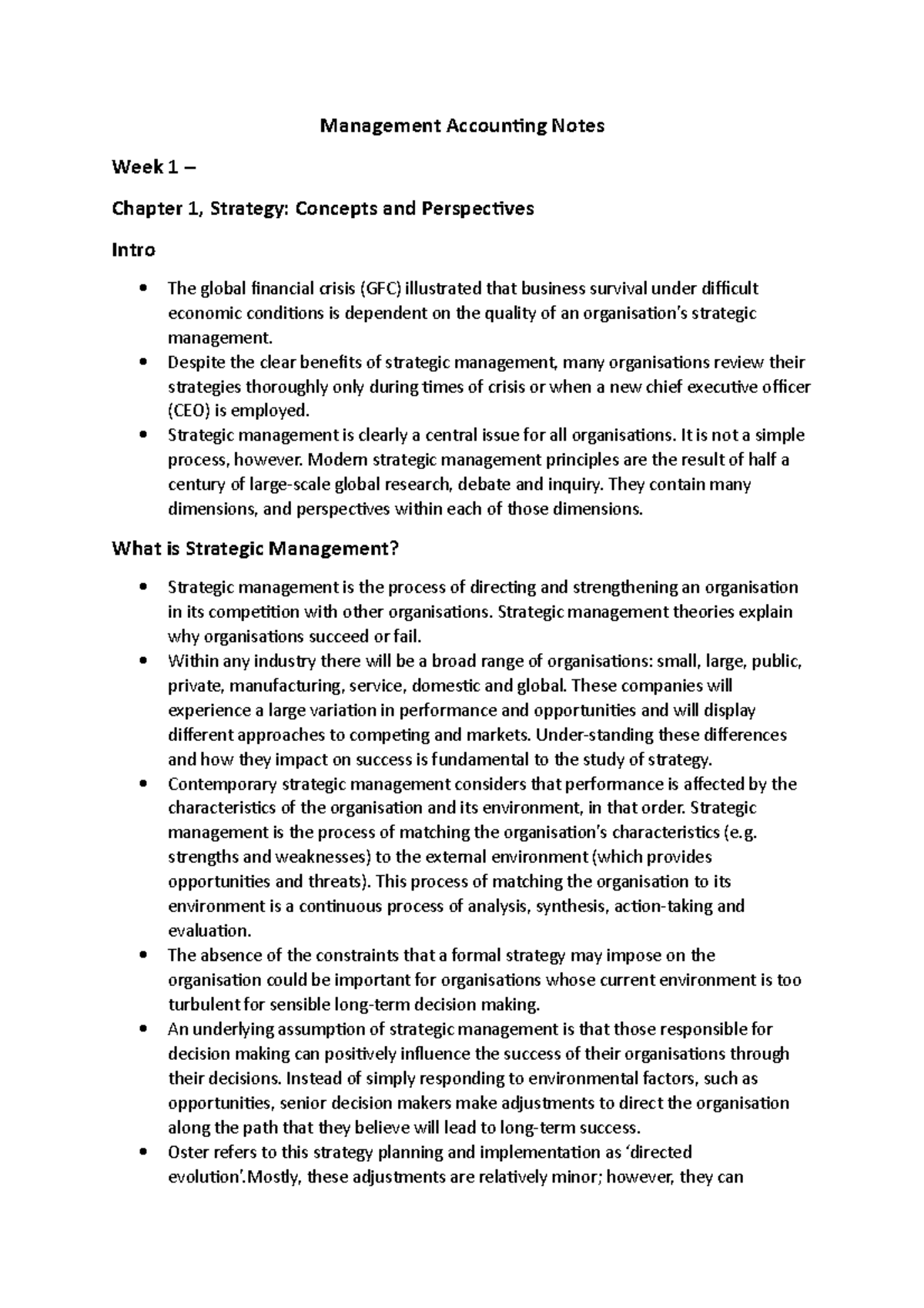Management Accounting Notes Week 1.. - Despite the clear benefits of ...