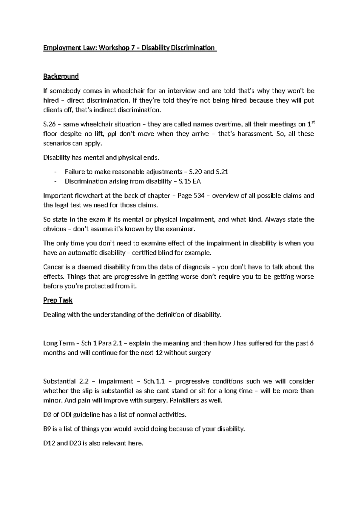 Employment WS7 - Employment Law: Workshop 7 – Disability Discrimination ...