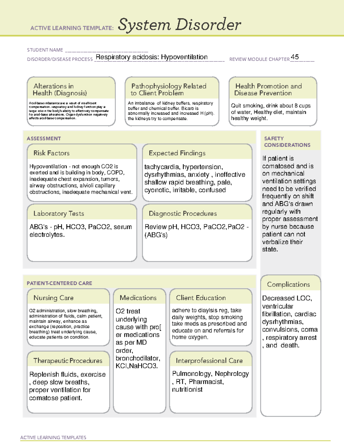 System Disorder - Respiratory Acidosis - Active Learning Templates 