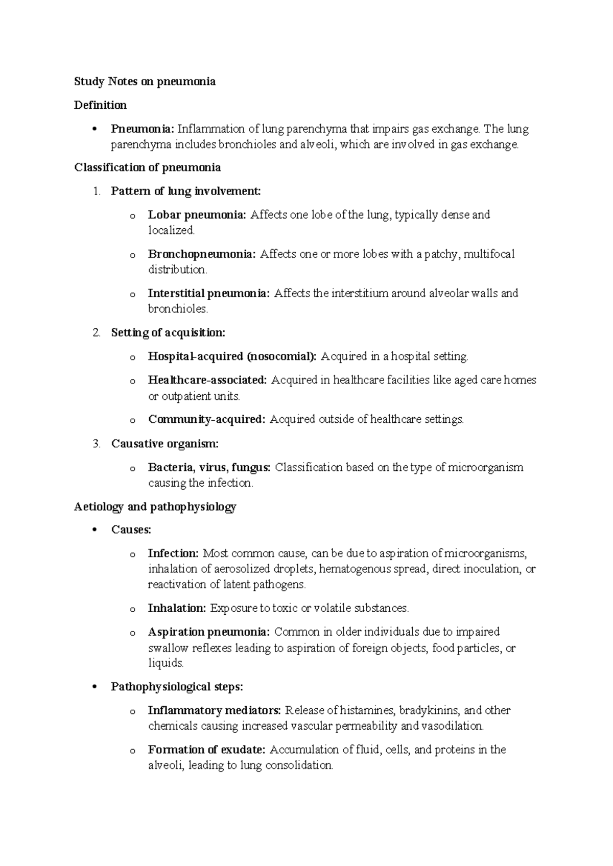 Study Notes on pneumonia - Study Notes on pneumonia Definition ...