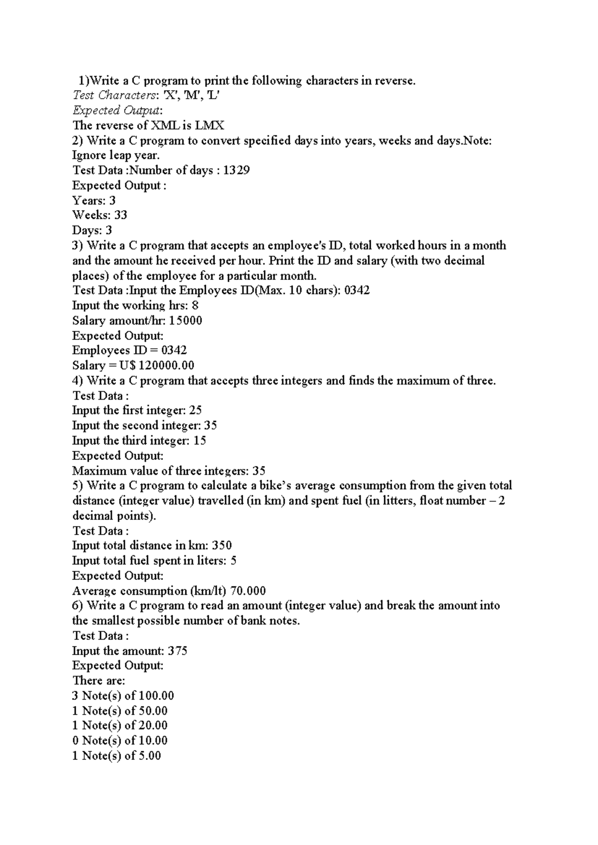 C questions 3year - 1)Write a C program to print the following ...