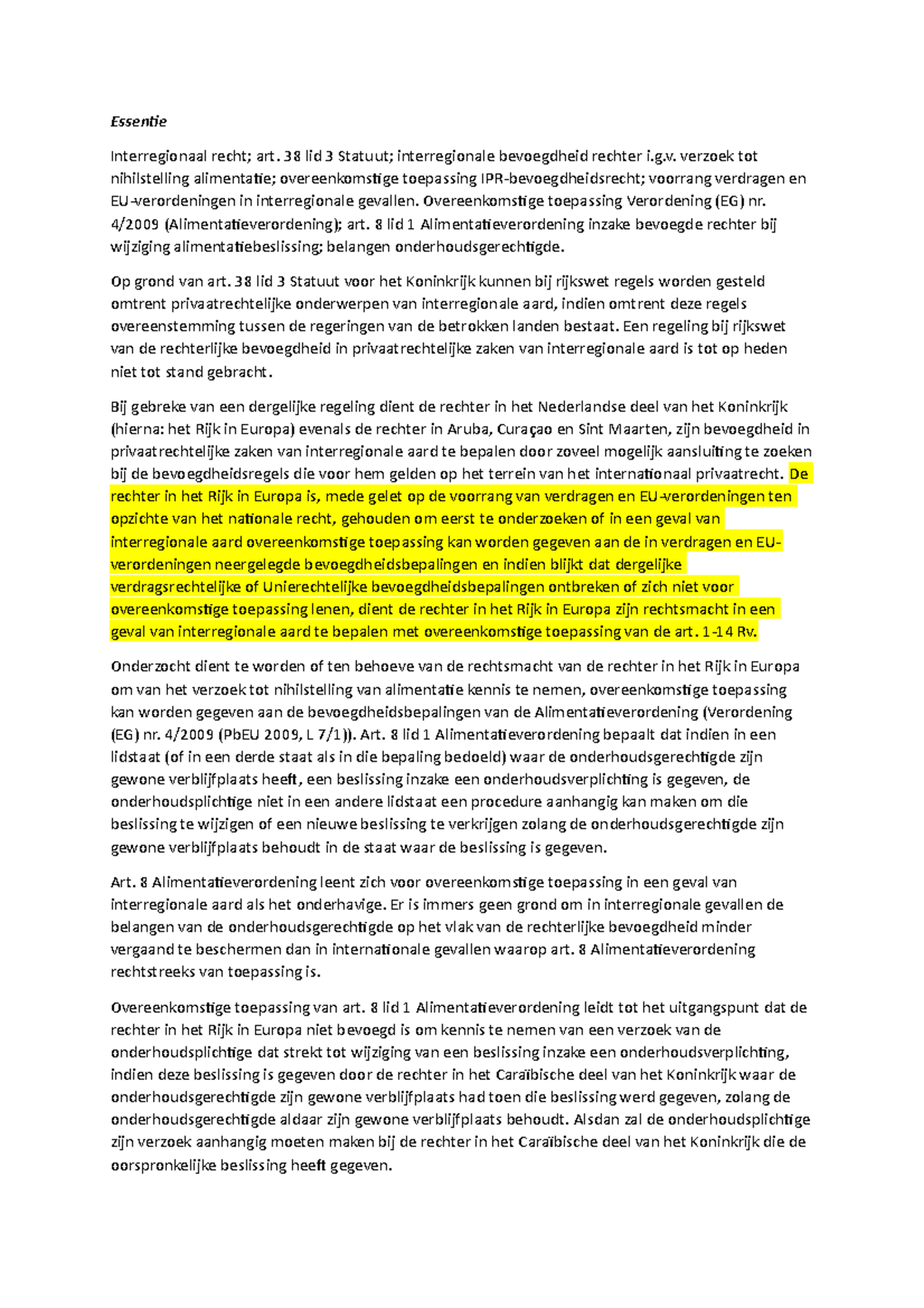 Bevoegdheid Rechter Arrest - Essentie Interregionaal Recht; Art. 38 Lid ...