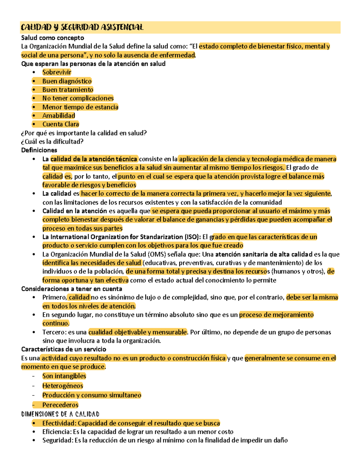 Mujer IV - CALIDAD Y SEGURIDAD ASISTENCIAL Salud como concepto La ...