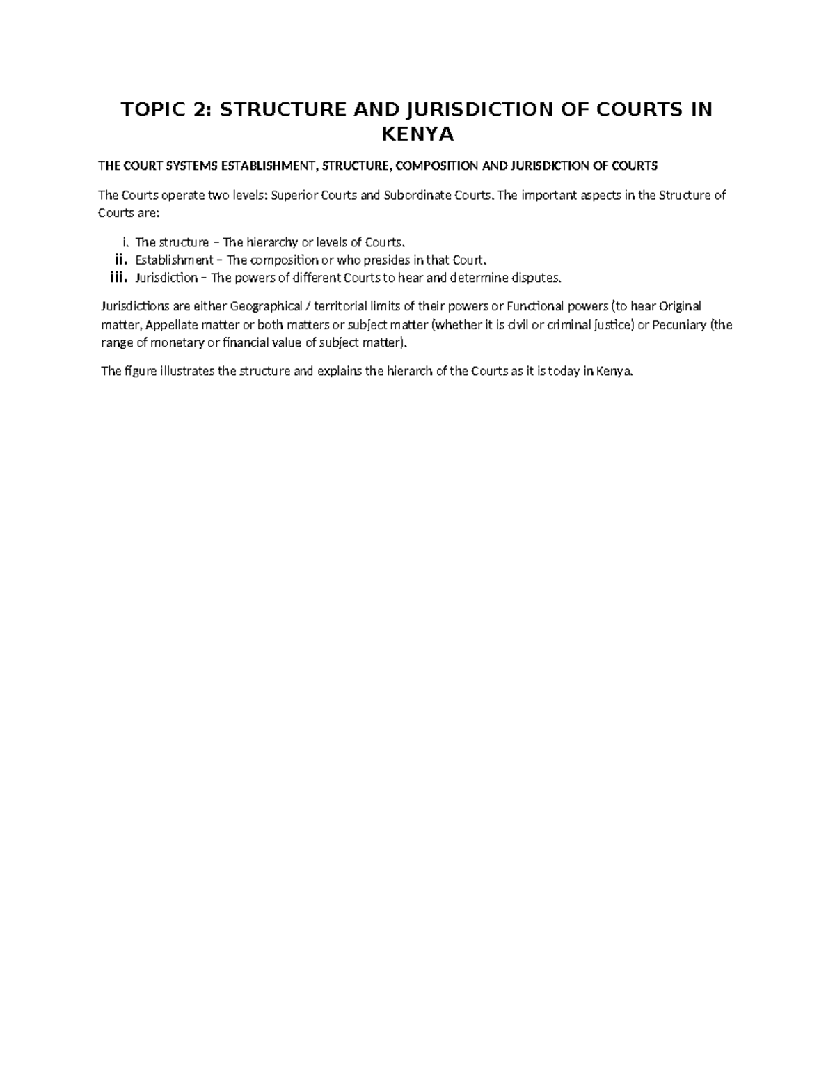 Topic 2 Structure and Jurisdiction of Courts in Kenya TOPIC 2