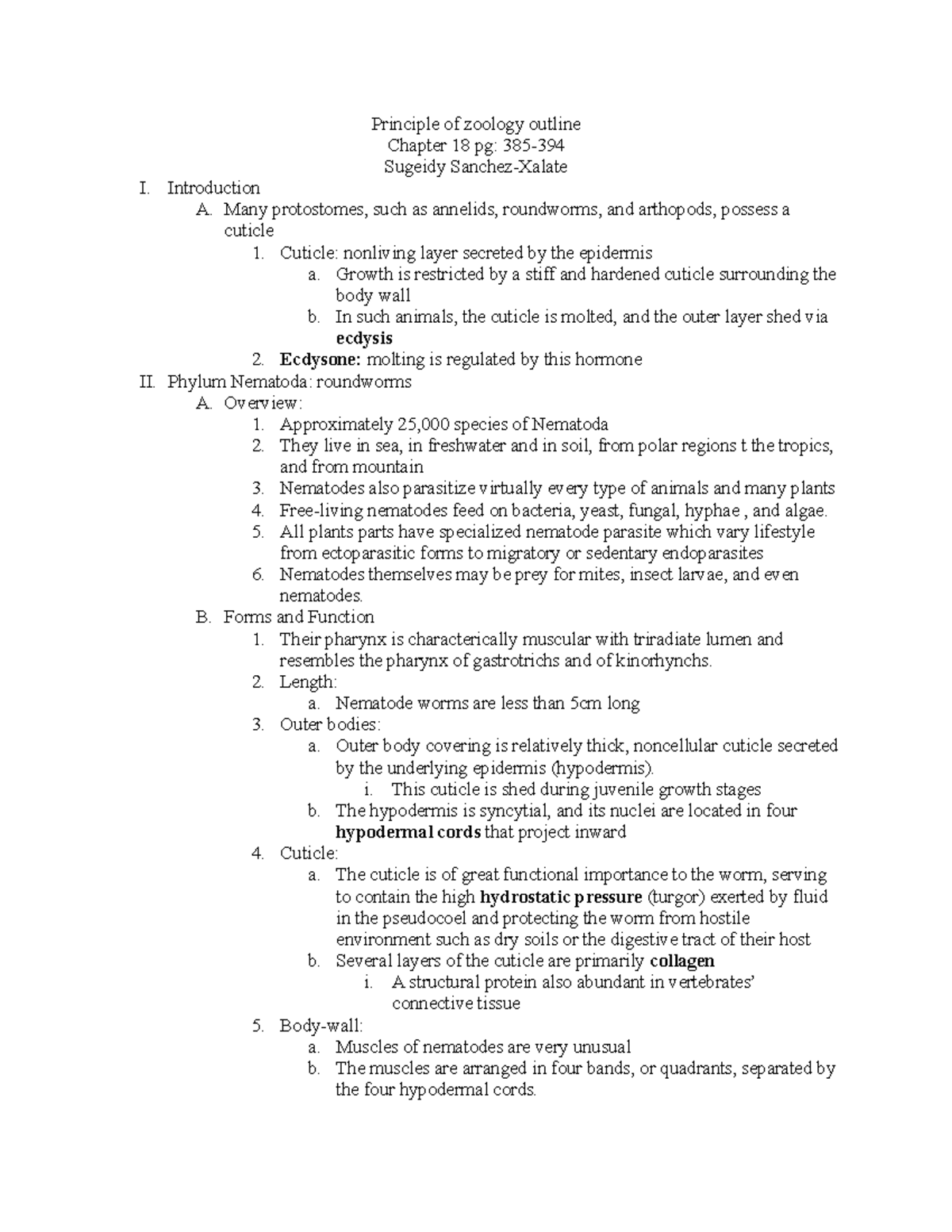 Principle of zoology outline 18 - Principle of zoology outline Chapter ...