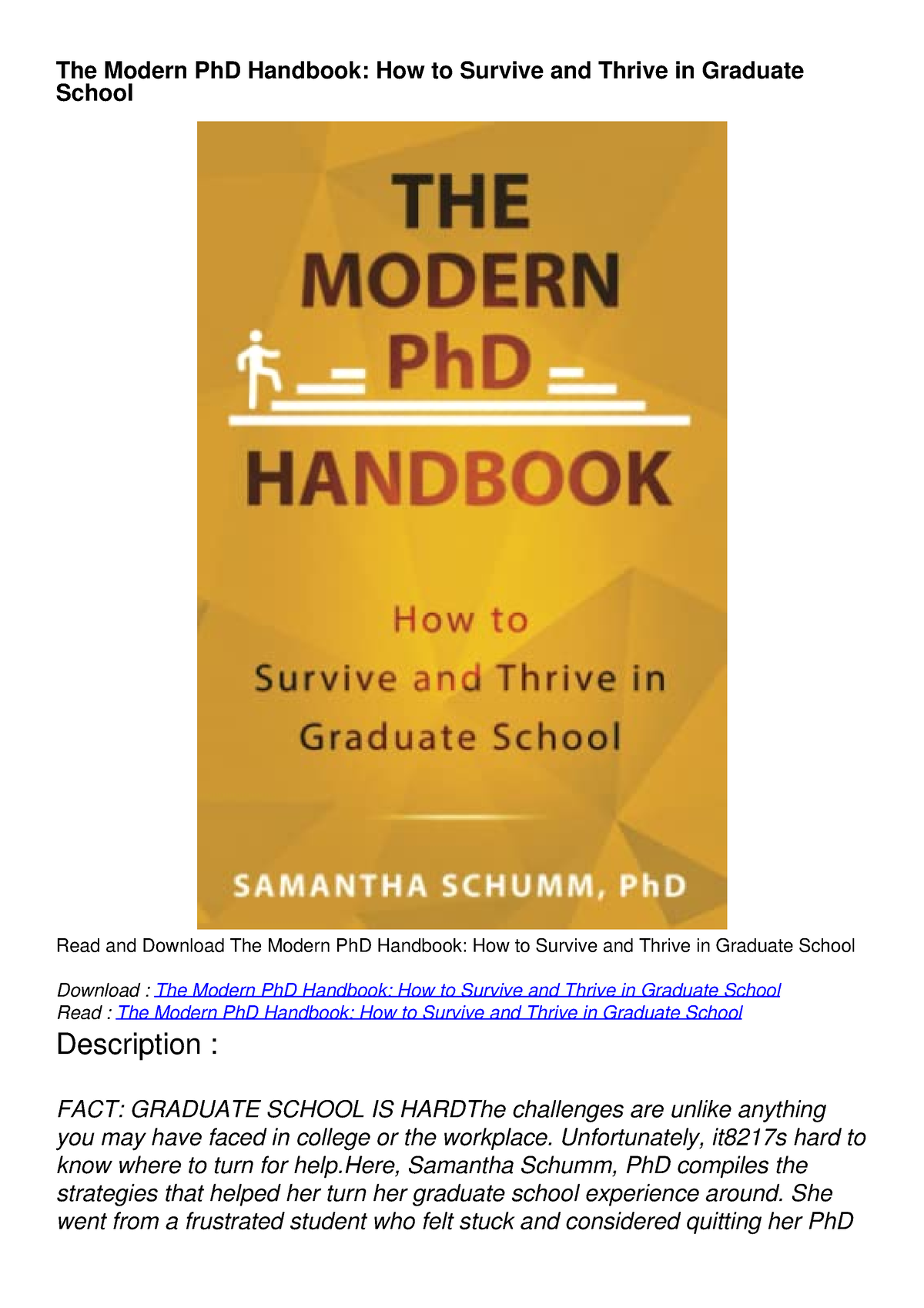 PDF/READ The Modern PhD Handbook: How To Survive And Thrive In Graduate ...