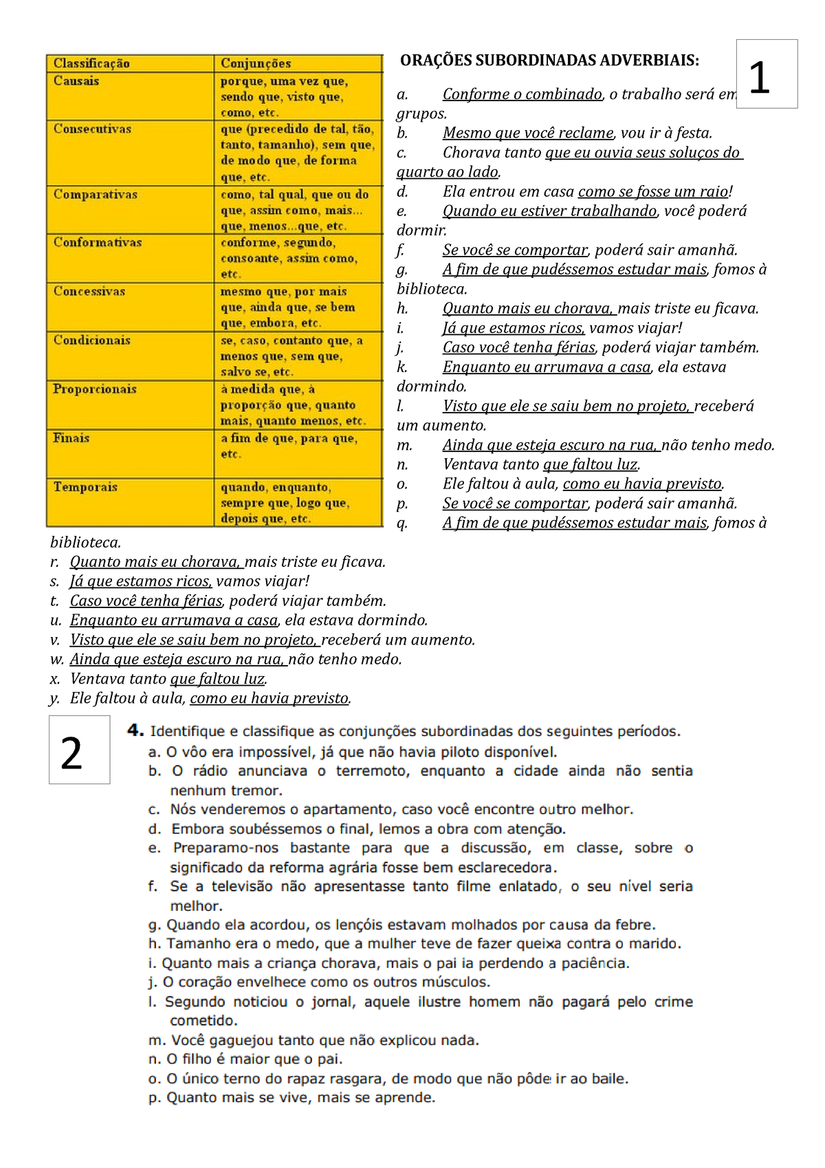 Orações Subordinadas Adverbiais Exerc E Tabela - ORAÇÕES SUBORDINADAS ...