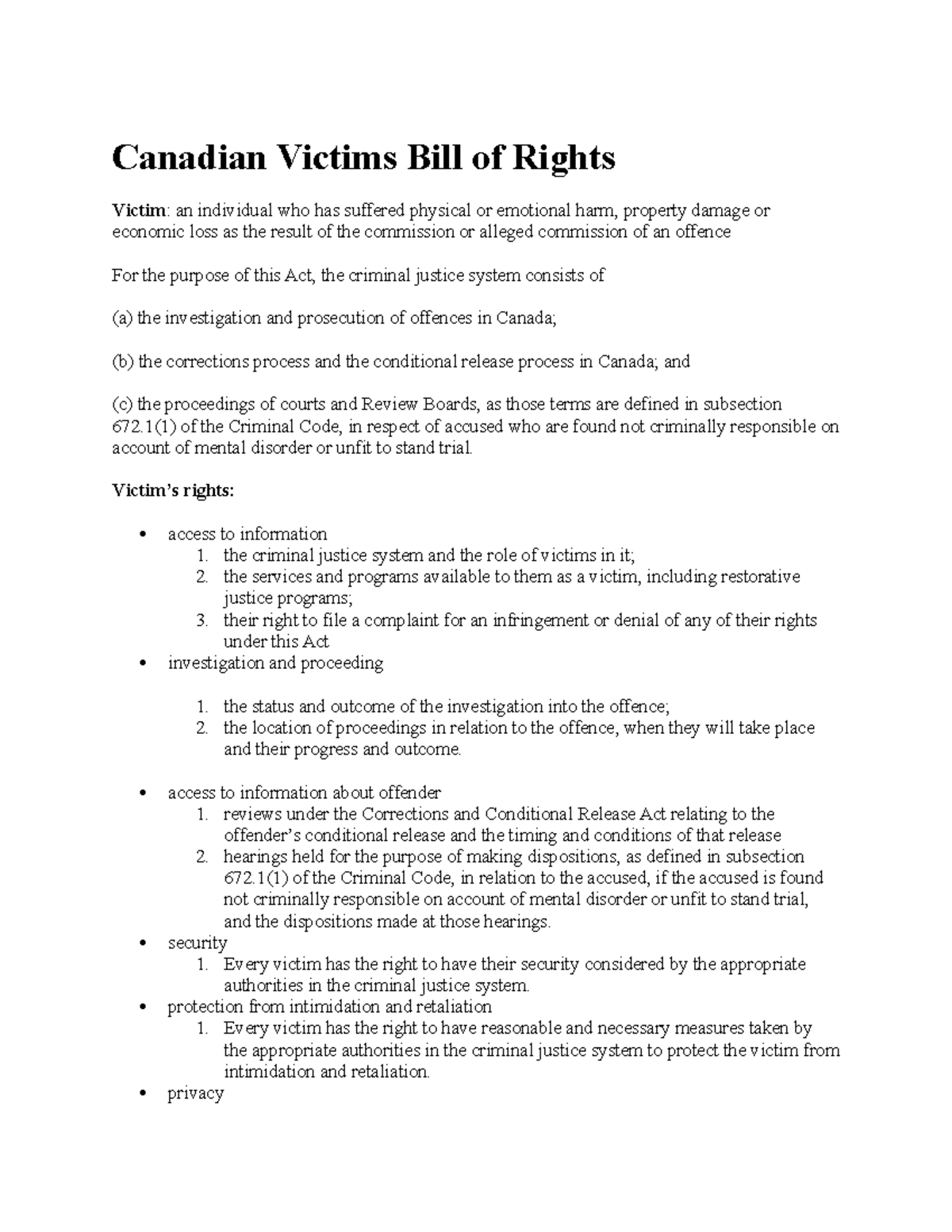Reading 33 - Taught by M.S. - Canadian Victims Bill of Rights Victim ...