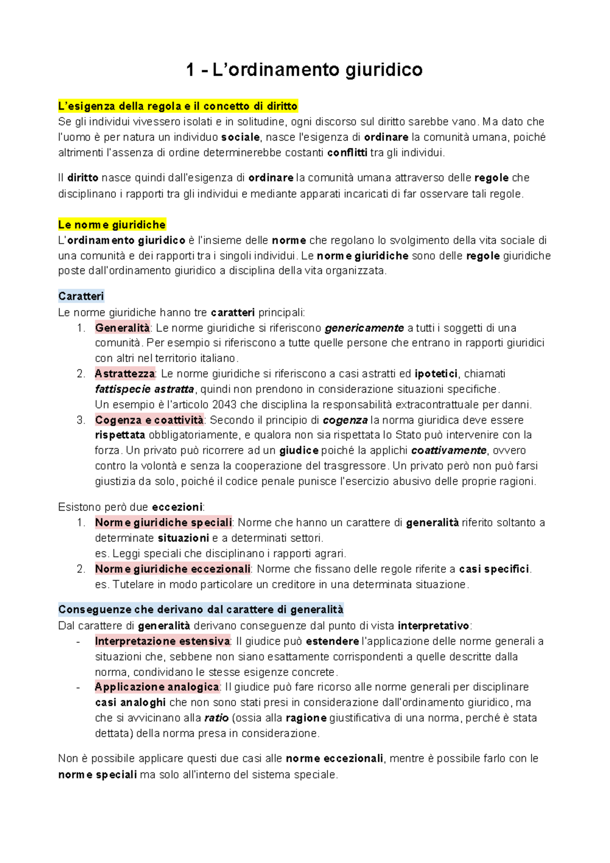 L'ordinamento Giuridico - 1 - L’ordinamento Giuridico L’esigenza Della ...