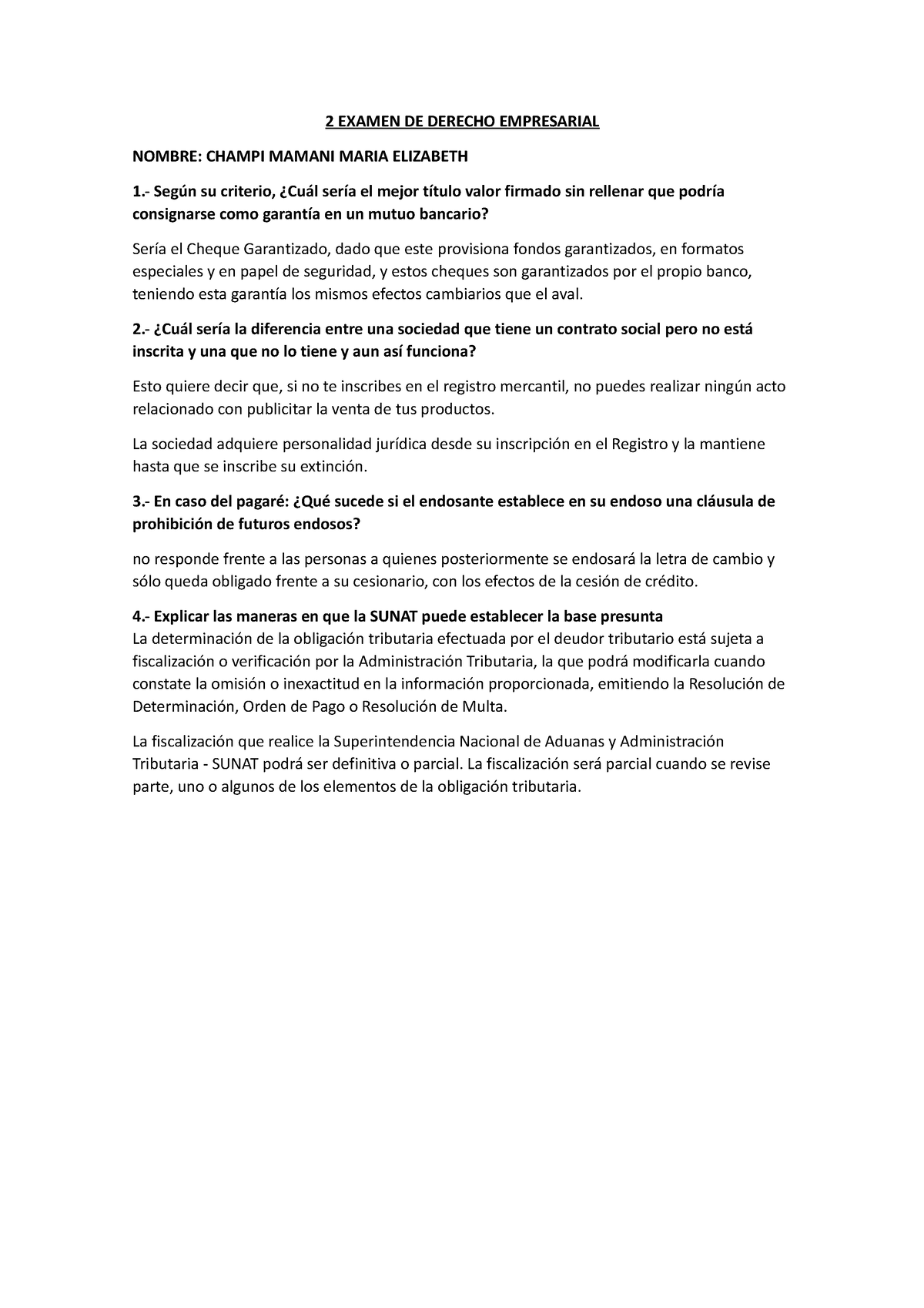 2 Examen DE Derecho Empresarial - 2 EXAMEN DE DERECHO EMPRESARIAL ...