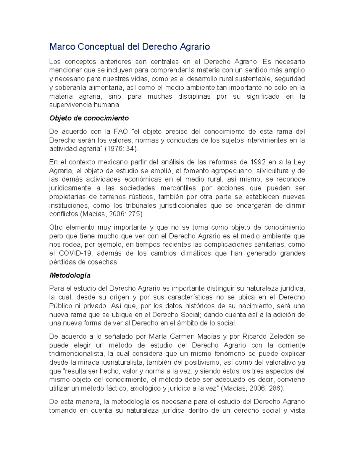 Apuntes Unidad 1 Derecho Agrario Y Desarrollo Rural - Marco Conceptual ...