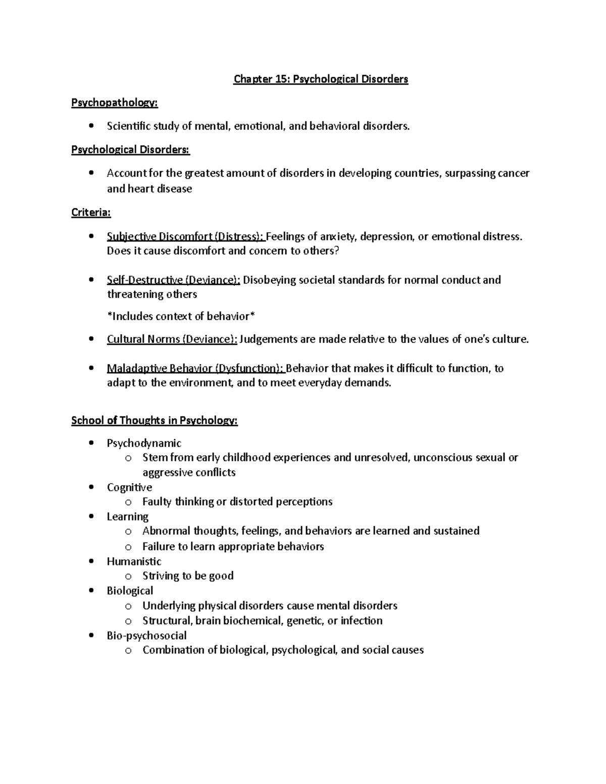 Chapter 15 psych - Chapter 15: Psychological Disorders Psychopathology ...