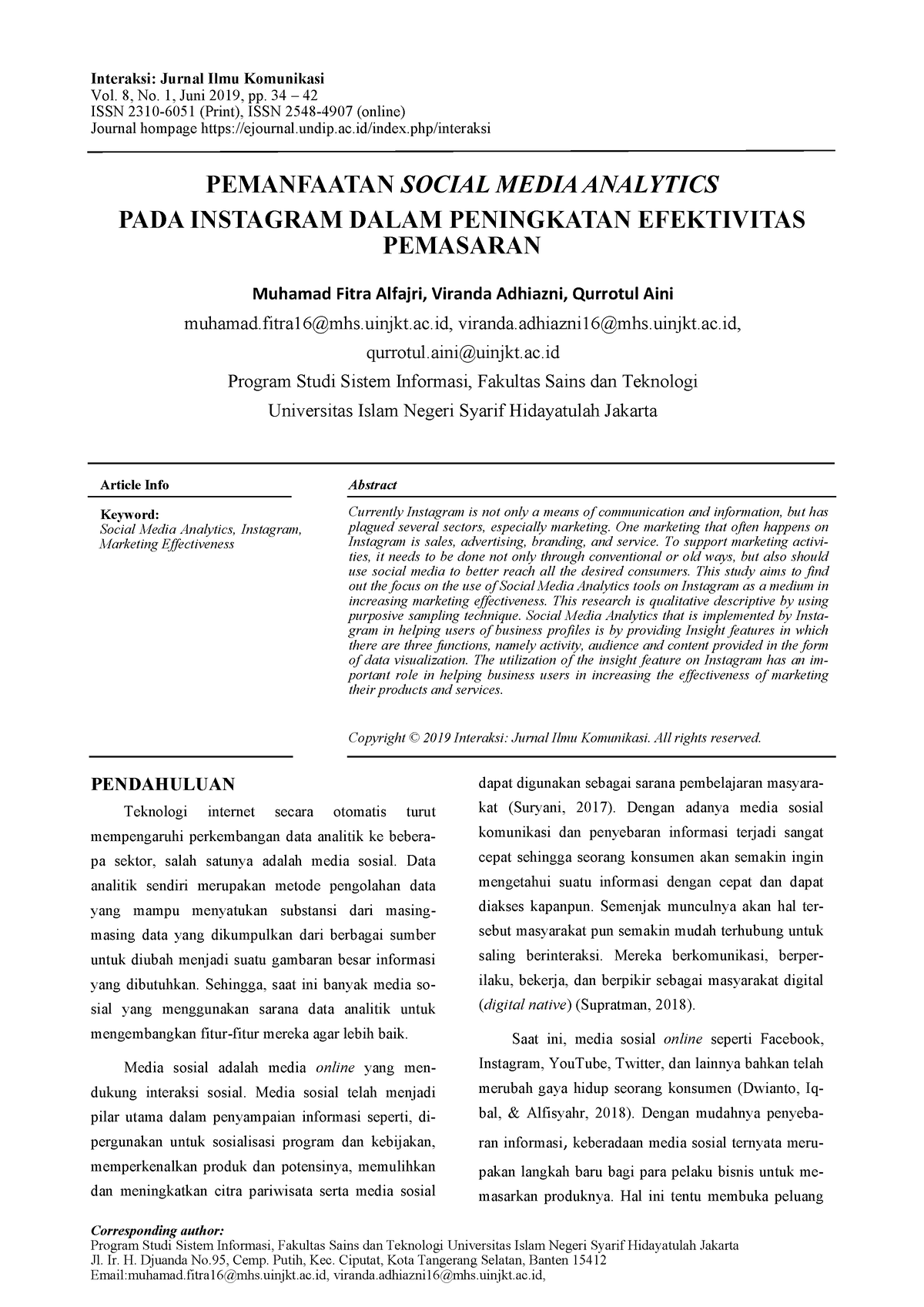 Pemanfaatan Social Media Analytics PADA Instagram - Interaksi: Jurnal ...