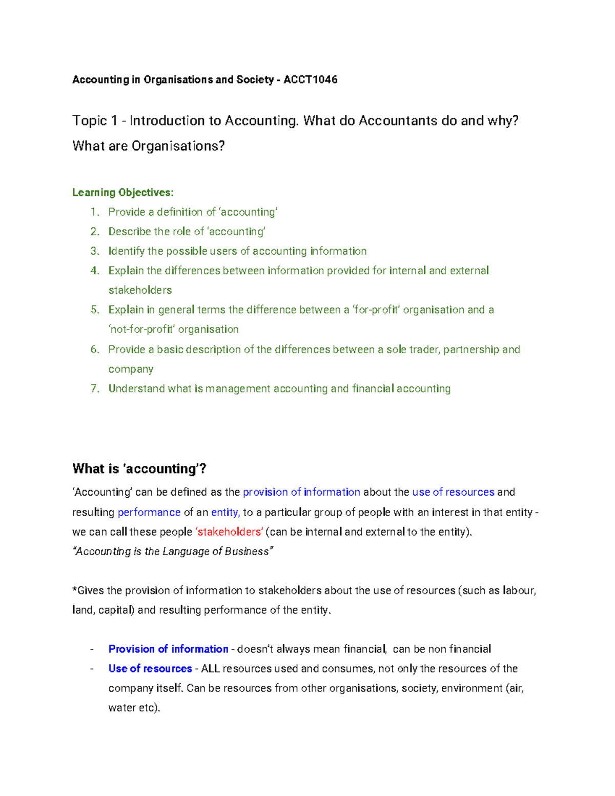 Week 1 Lecture 1 - Accounting in Organisations and Society - ACCT1046 ...