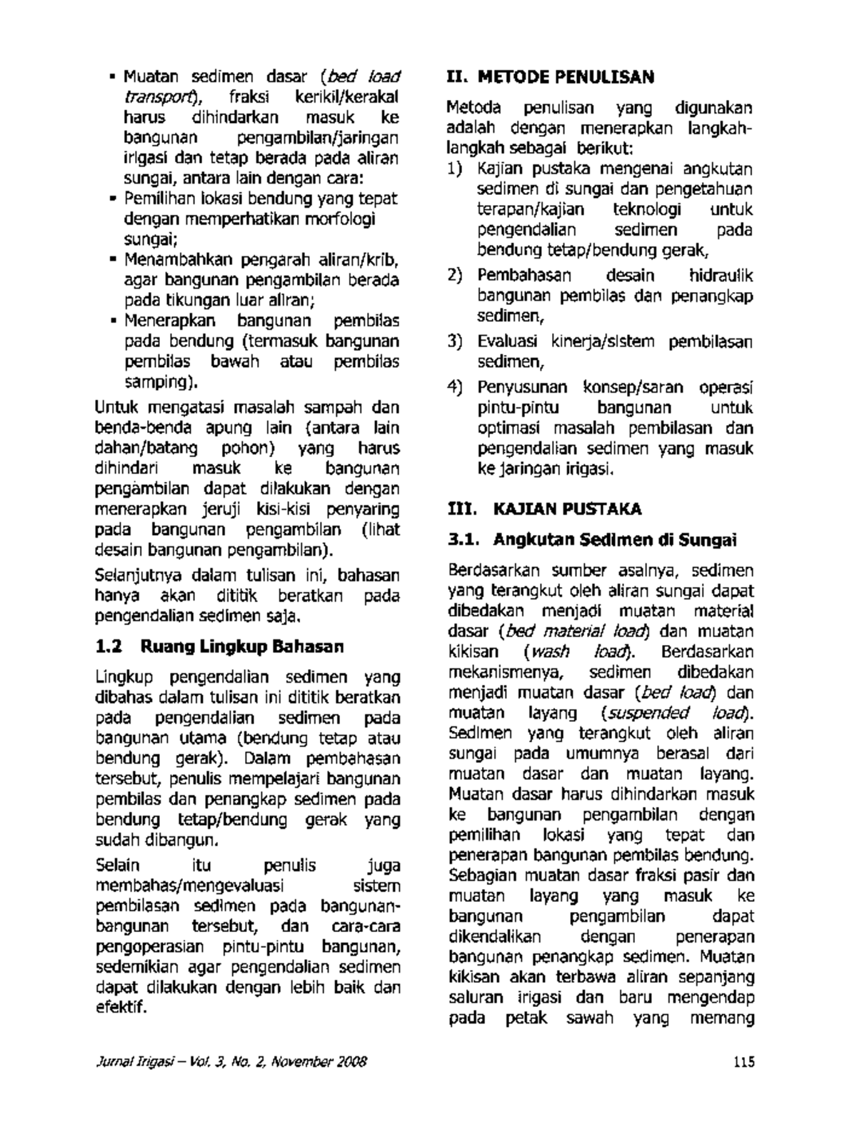 Jurnal-irigasi-41 - Irigasi - • Muatan Sedimen Dasar (bed Load ...