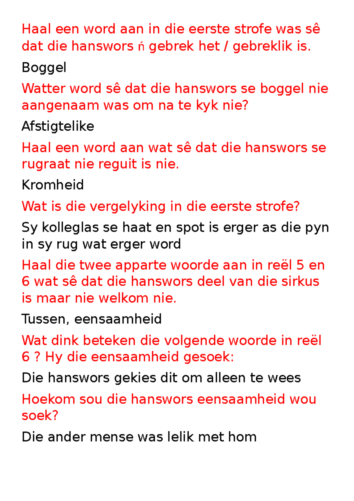 Die Hanswors Questions and answers - Haal een word aan in die eerste ...