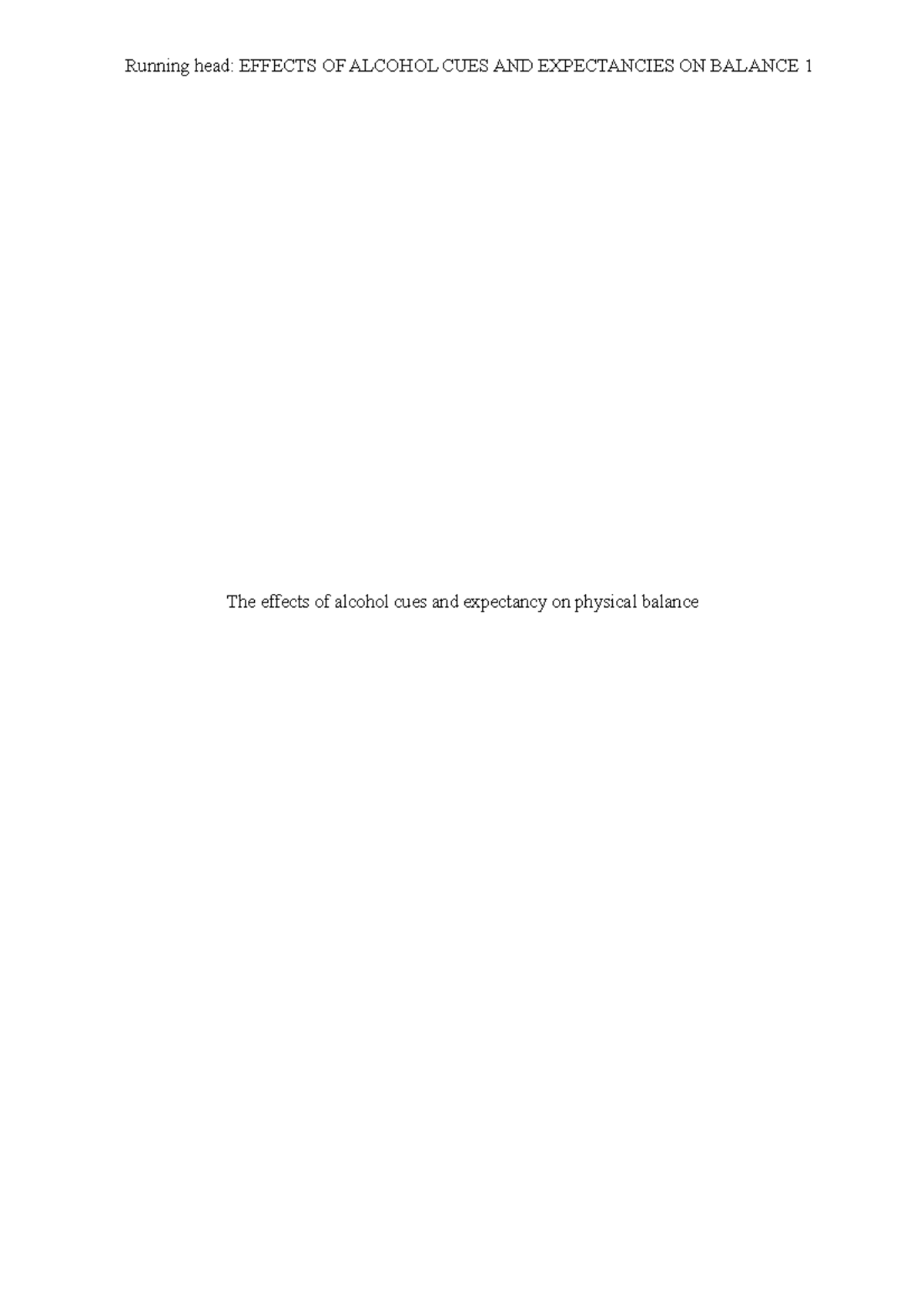 Effects of alcohol cues and expectancies on physical balance ...