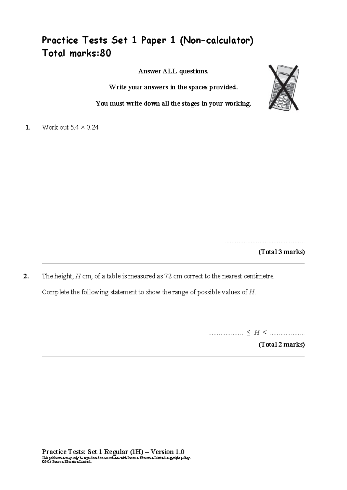 04a Practice Test Set 1 Paper 1h Practice Tests Set 1 Paper 1 Non Calculator Total Marks 04a Practice Test Set 1 Paper 1h Practice Tests Set 1 Paper 1 Non Calculator Total Marks