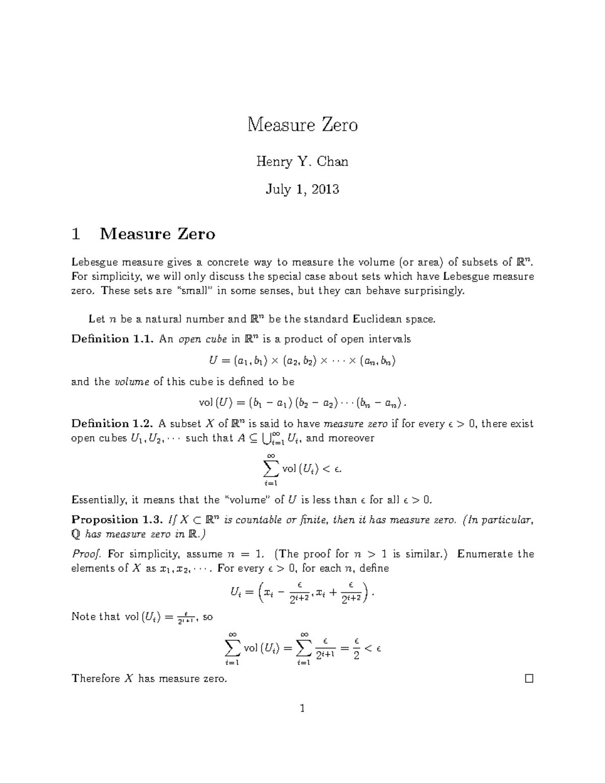 Measure Zero Medida cero para álgebra y cálculo Measure Zero Henry