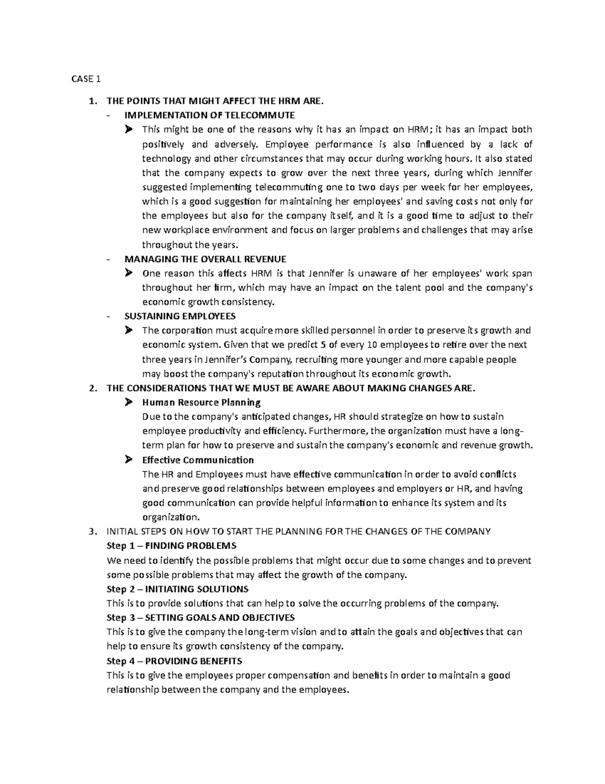 CASE OF JENIFFER'S COMPANY CASE ABOUT HRM - CASE 1 1. THE POINTS THAT ...