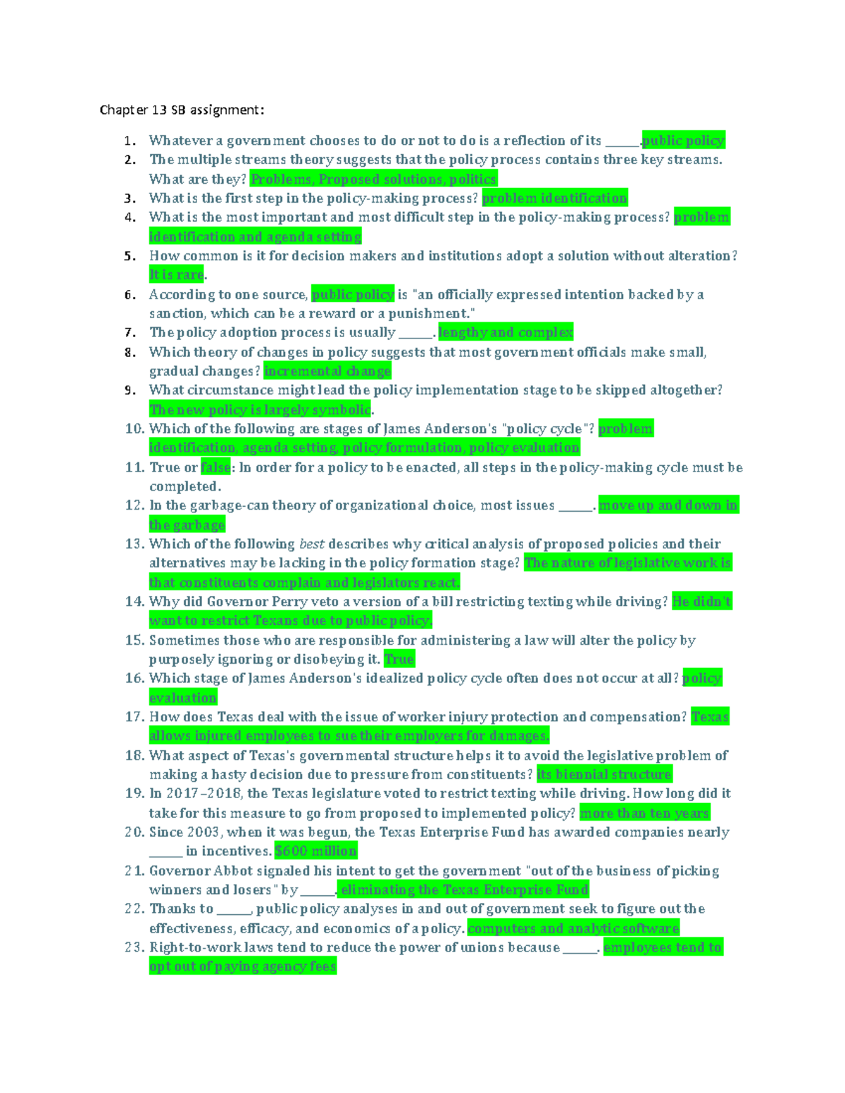 TX POL CHAP 13 Smartbook assignment and homework Chapter 13 SB