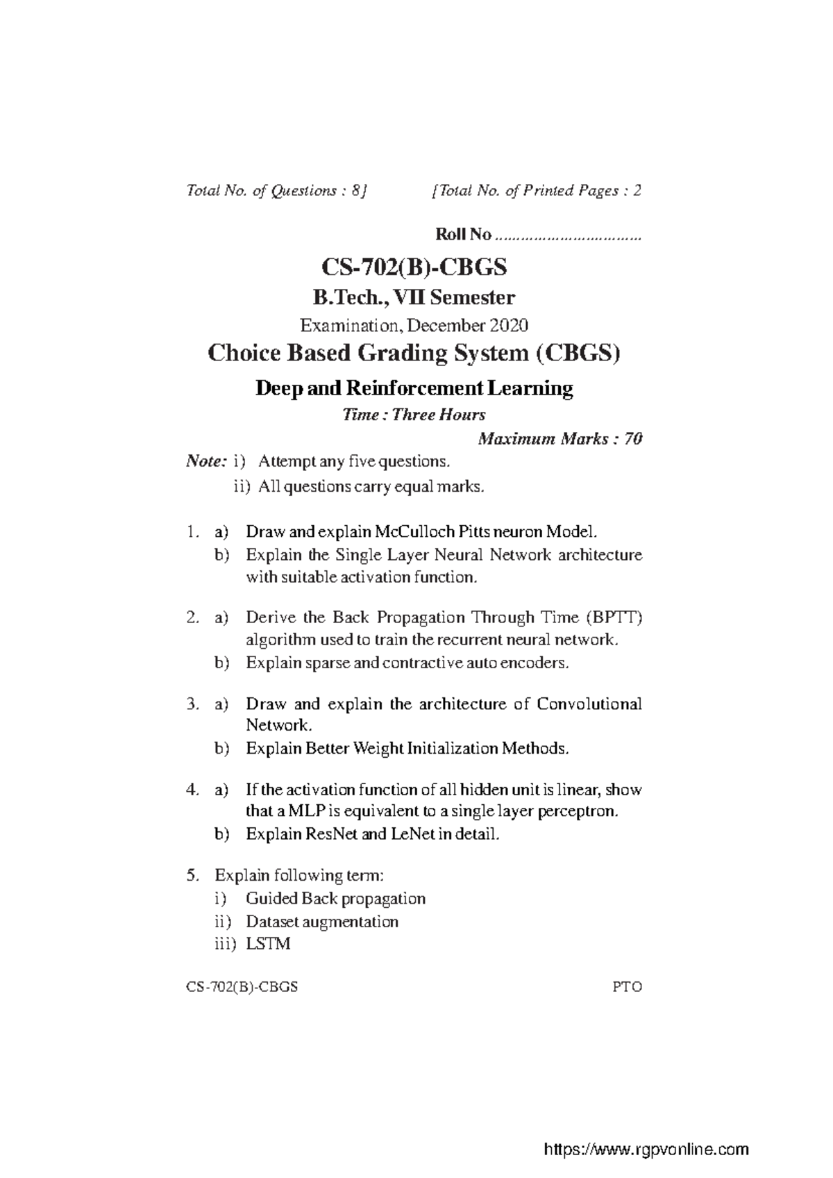 Cs 702 b deep and reinforcement learning dec 2020 - CS-702(B)-CBGS PTO ...