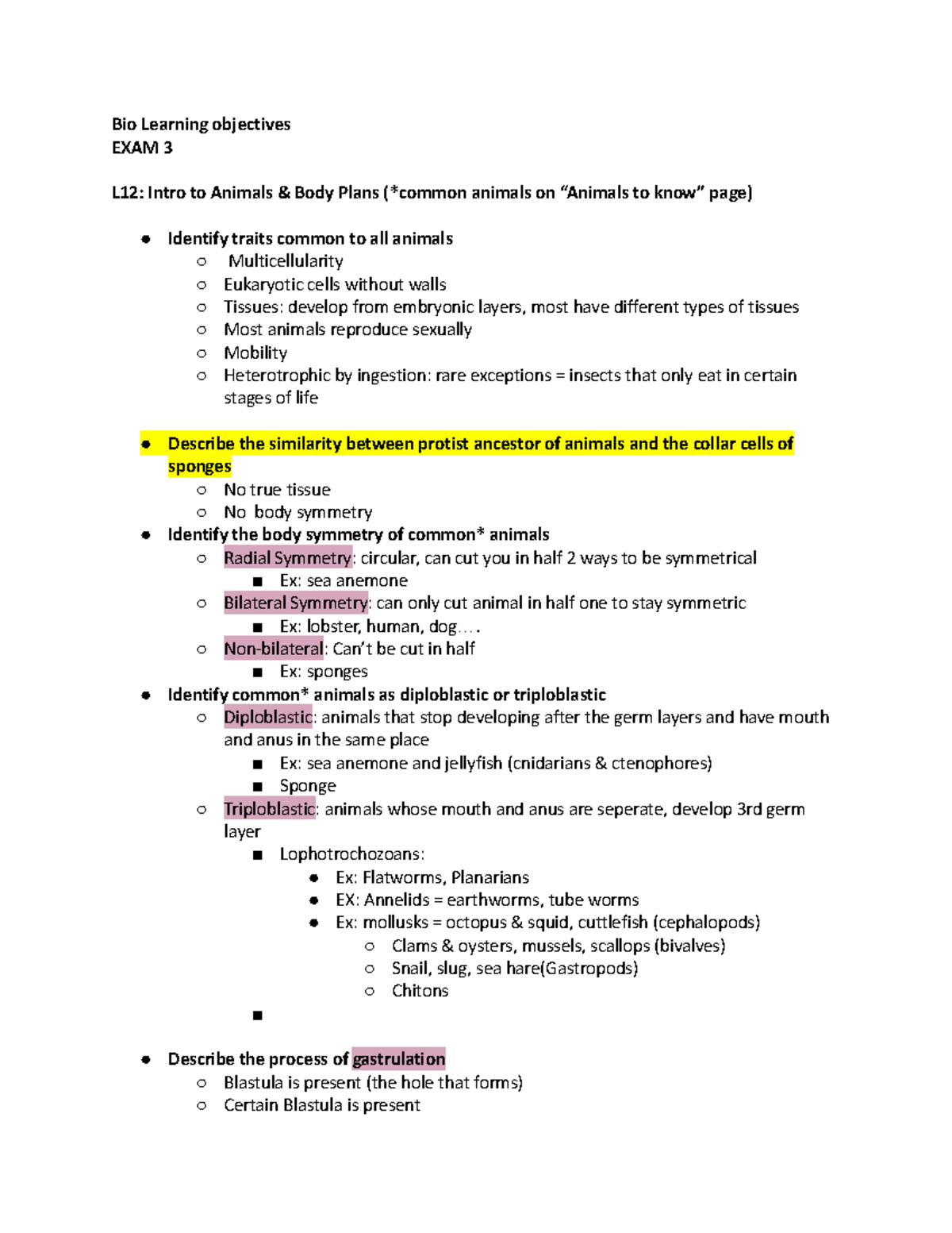 UCSD BIO learning objectives Bio Learning objectives EXAM 3 L12