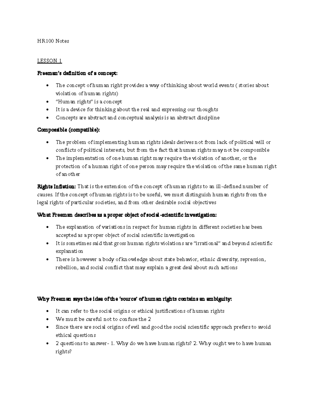 Hr100 lessons 1-7 notes and definitions - HR100 Notes LESSON 1 Freeman ...