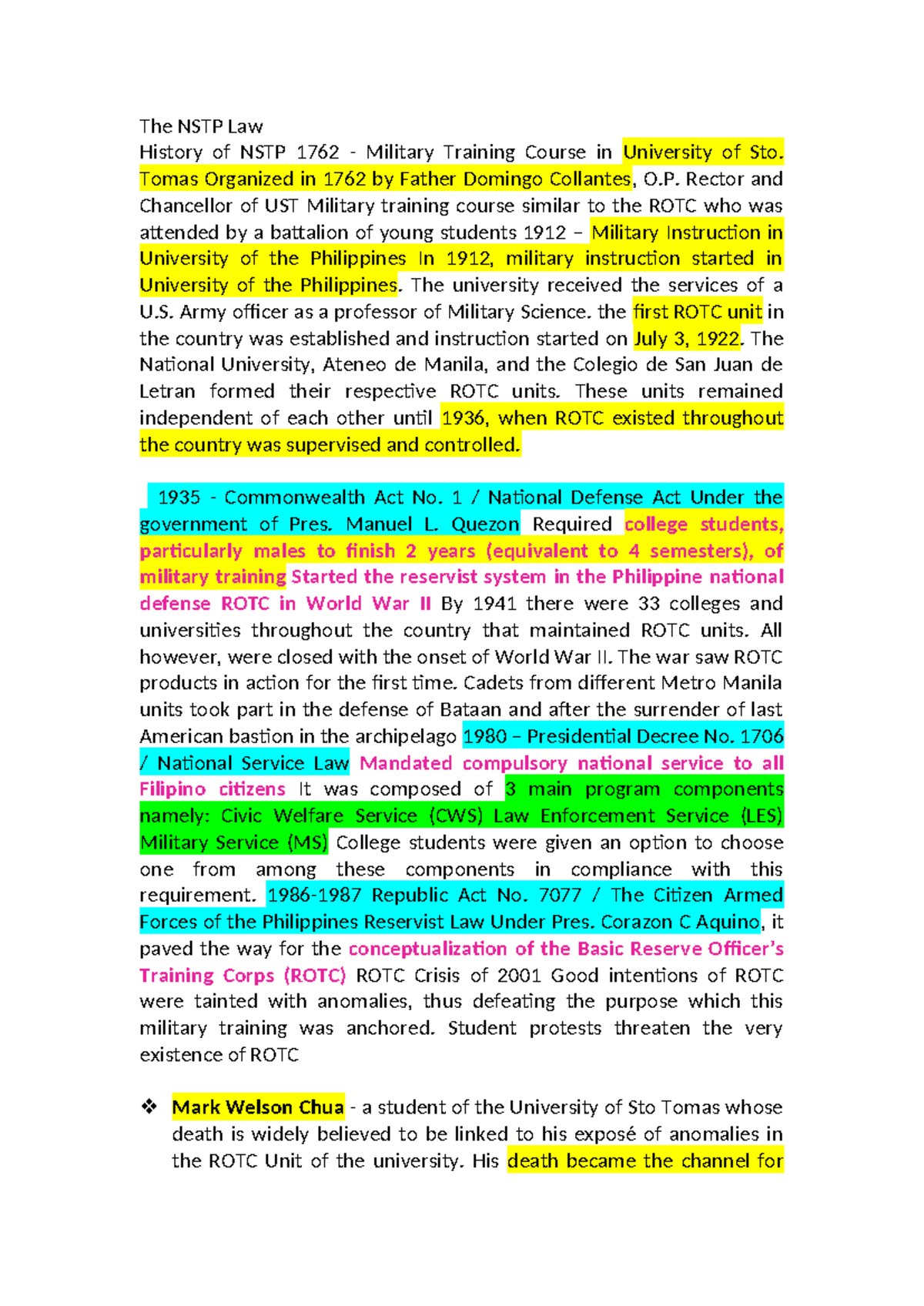 The-NSTP-Law - Notes - The NSTP Law History of NSTP 1762 - Military ...