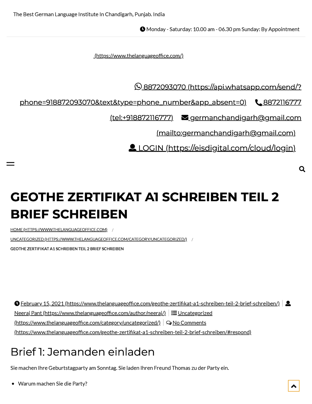 Geothe Zertifikat A1 Schreiben Teil 2 Brief Schreiben The Best German Language Institute In