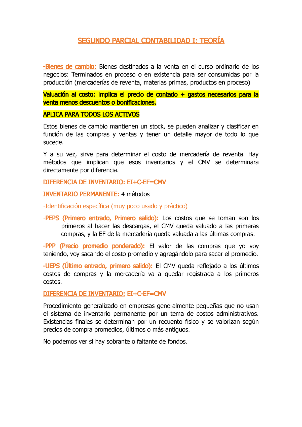 Modelo 2p Teoria Segundo Parcial Contabilidad I TeorÍa Bienes De Cambio Bienes Destinados A 7018