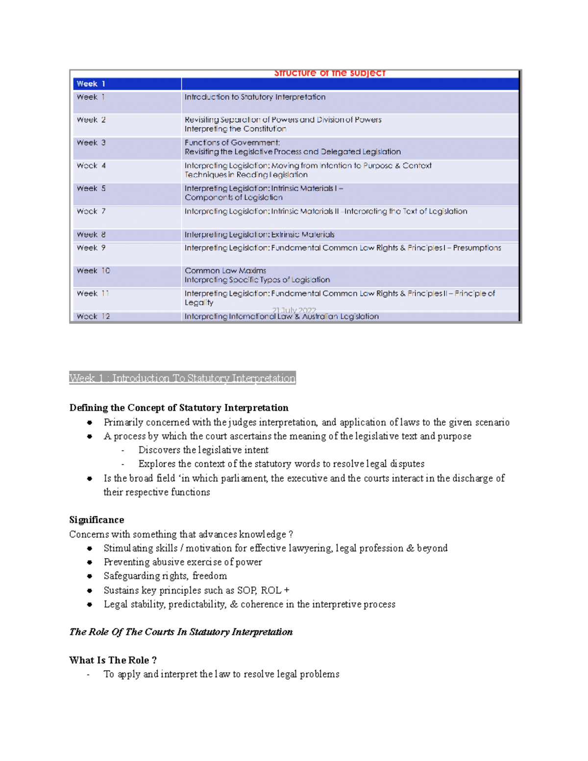 Inteprreting Semester Notes - Week 1 : Introduction To Statutory ...